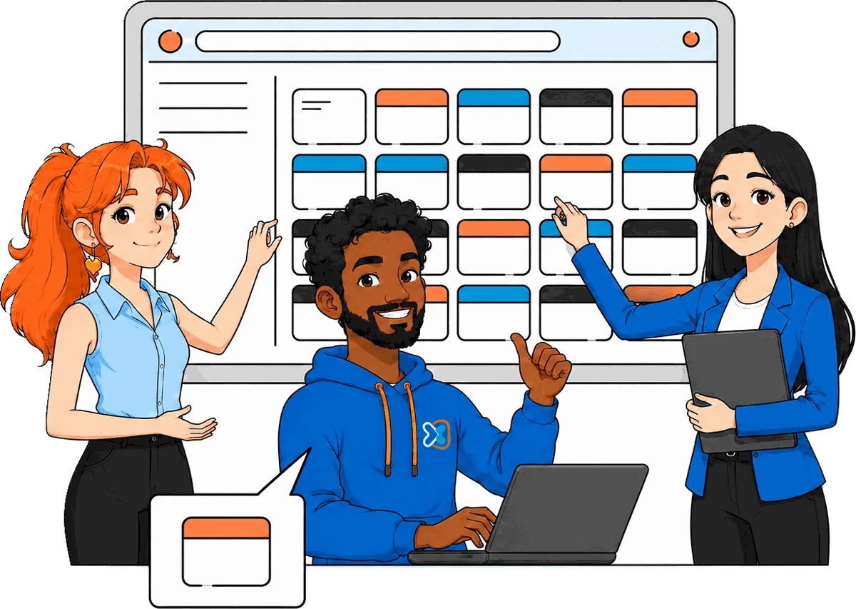 A team collaborating around a shared xBoard