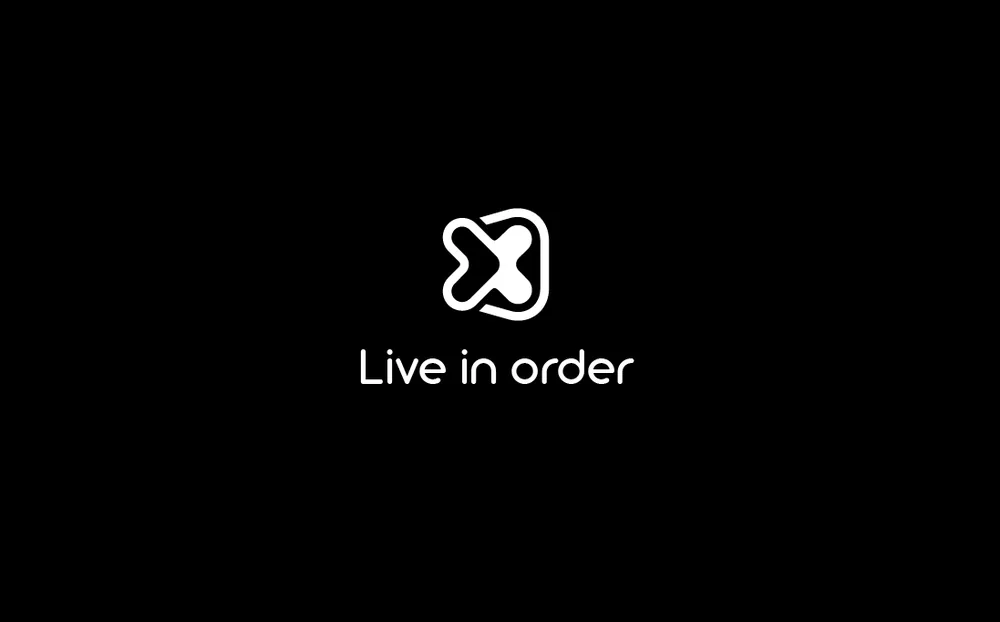 Story slide 10 of 10, closing brand slide: the white xBoard logo centered on a black background above the closing message, Live in order.